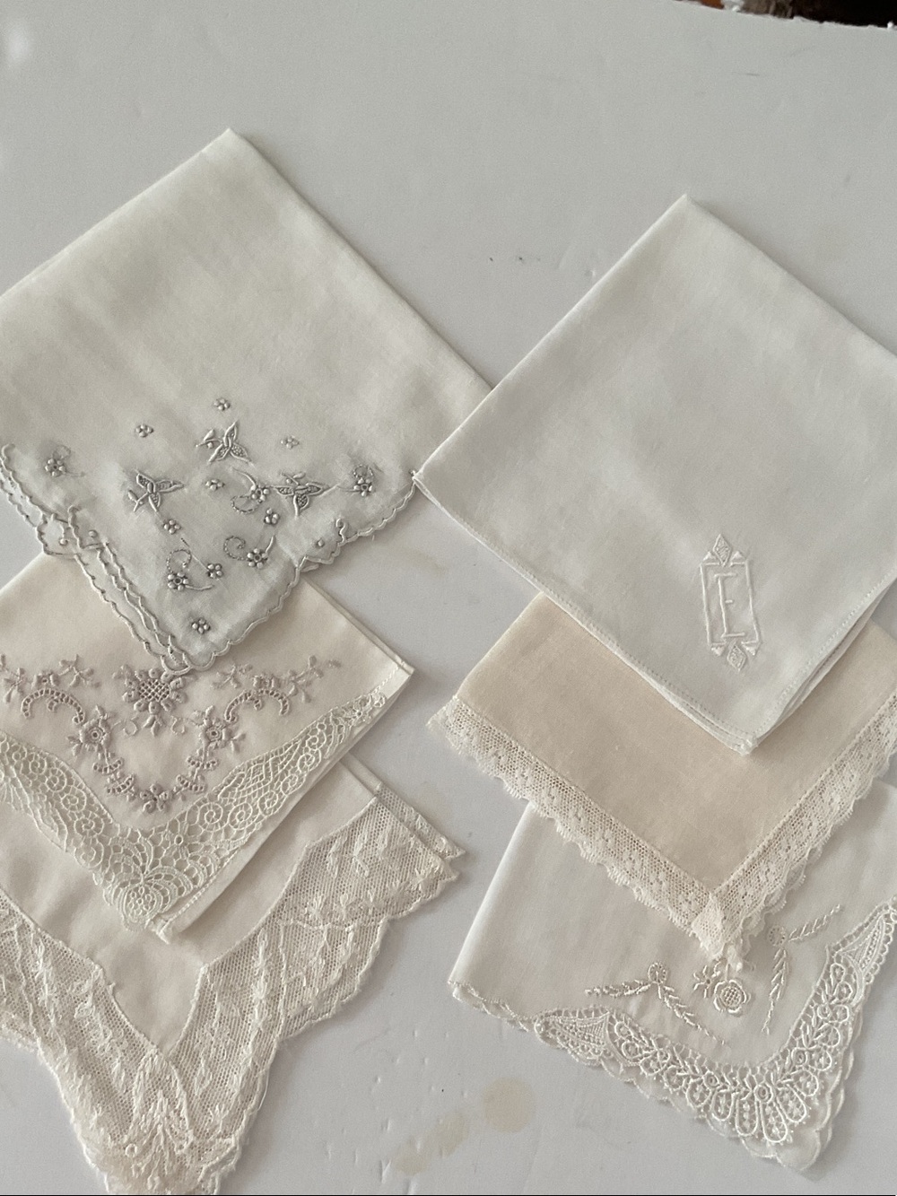 Vintage-Inspired White Embroidered Linen Handkerchief Set